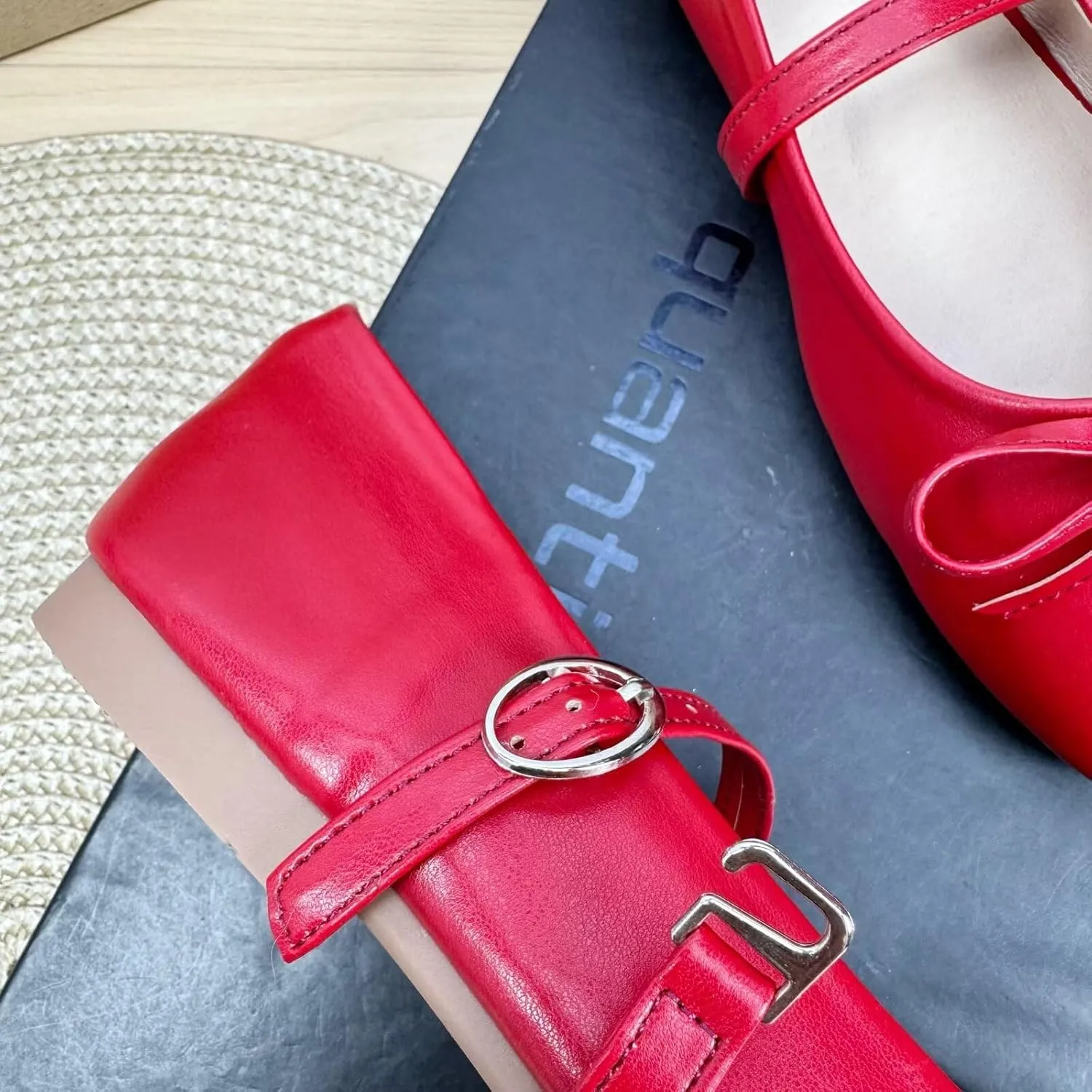 TN TANGNEST Leather Flats for Women Comfortable Square Toe Bowknot Ballet Flats Retro Slip On Mary Jane Flats