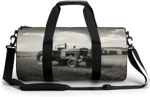 Tractor Agriculture Tranquil Cylindrical Gym Bag Travel Duffel Bag with Dry Wet Separated Pocket for Men And Women Overnight Bag Weekender Bag Training Handbag Yoga Bag