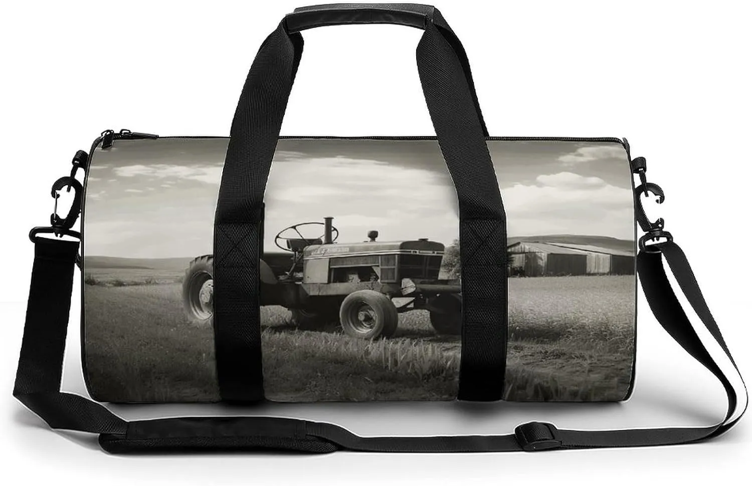 Tractor Agriculture Tranquil Cylindrical Gym Bag Travel Duffel Bag with Dry Wet Separated Pocket for Men And Women Overnight Bag Weekender Bag Training Handbag Yoga Bag