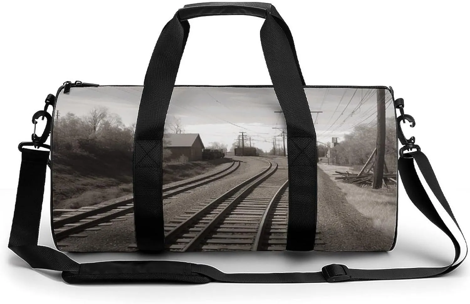 Train Track Cylindrical Gym Bag Travel Duffel Bag with Dry Wet Separated Pocket for Men And Women Overnight Bag Weekender Bag Training Handbag Yoga Bag