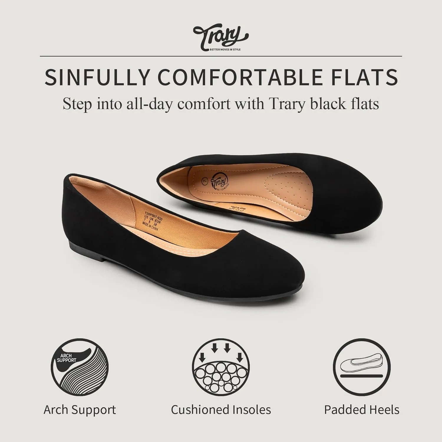 Trary Flats for Women Dressy Comfortable, Ballet Flat,Black Nude Flats Shoes