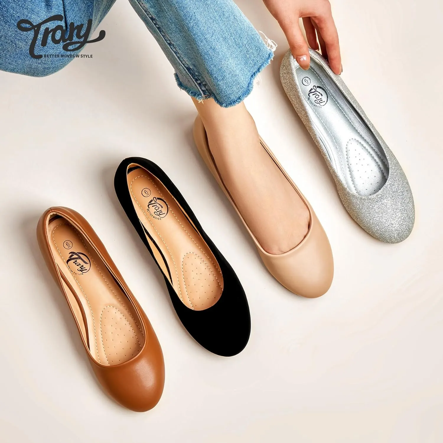 Trary Flats for Women Dressy Comfortable, Ballet Flat,Black Nude Flats Shoes