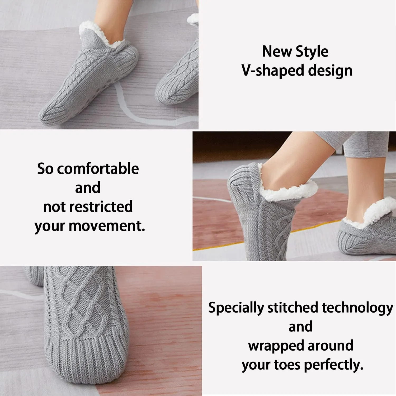 Triplewood Women's Winter Slipper Socks Grip Socks Fuzzy Fleece Lined Non-slip Warm Socks