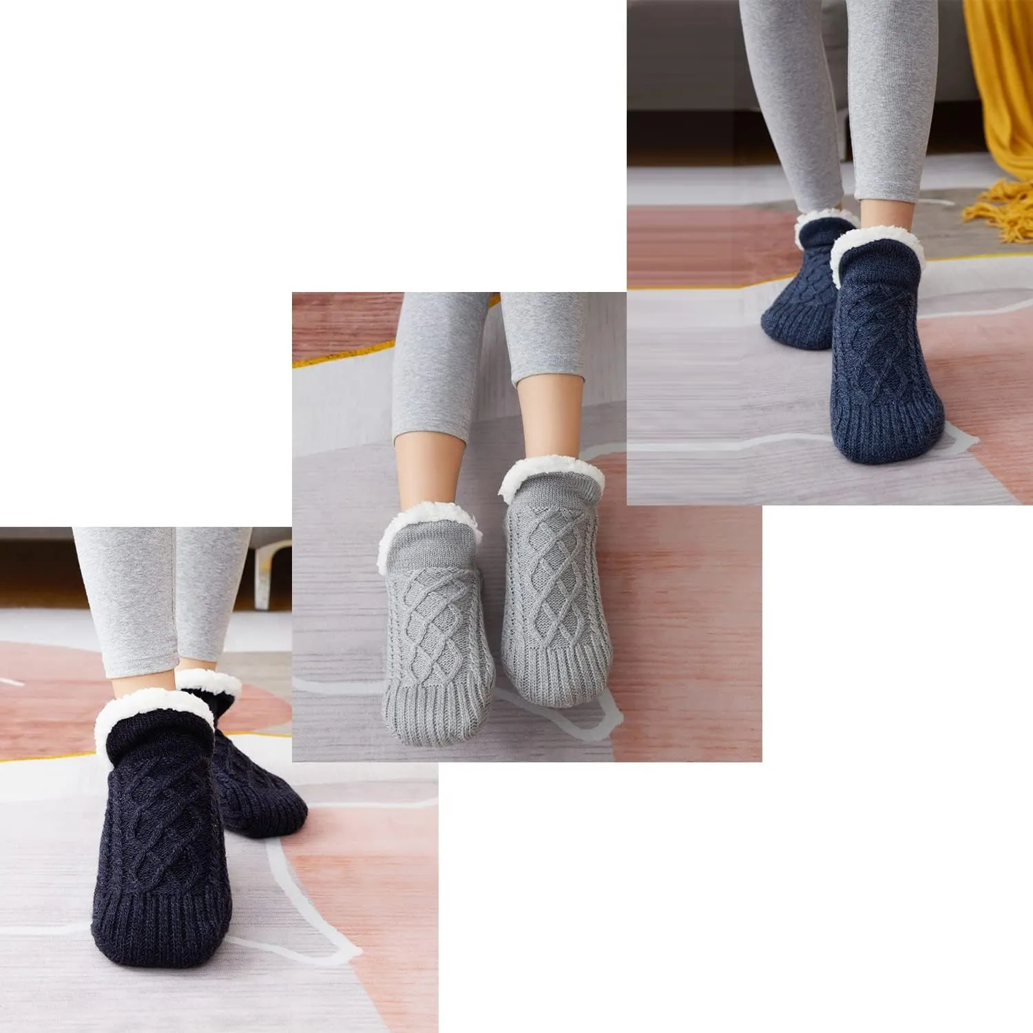 Triplewood Women's Winter Slipper Socks Grip Socks Fuzzy Fleece Lined Non-slip Warm Socks