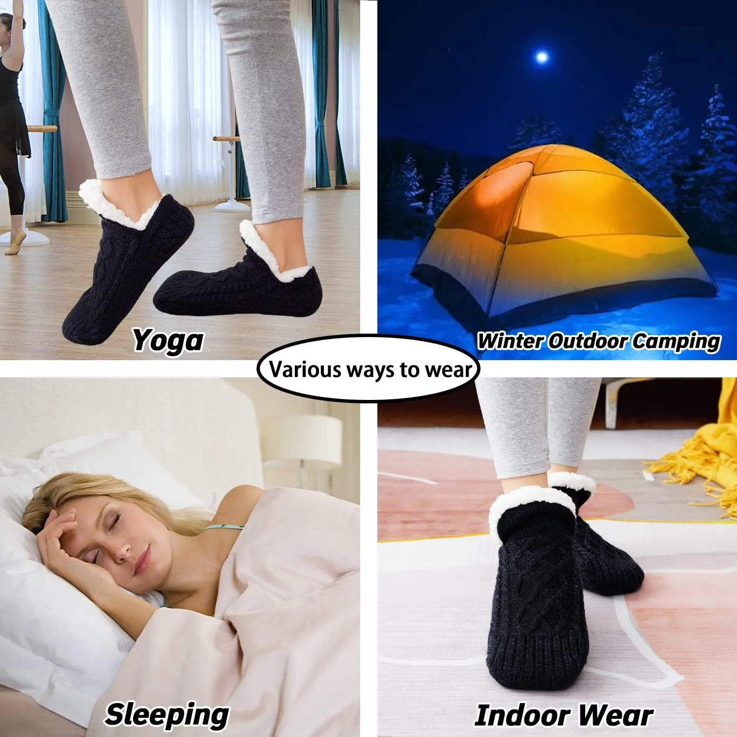 Triplewood Women's Winter Slipper Socks Grip Socks Fuzzy Fleece Lined Non-slip Warm Socks