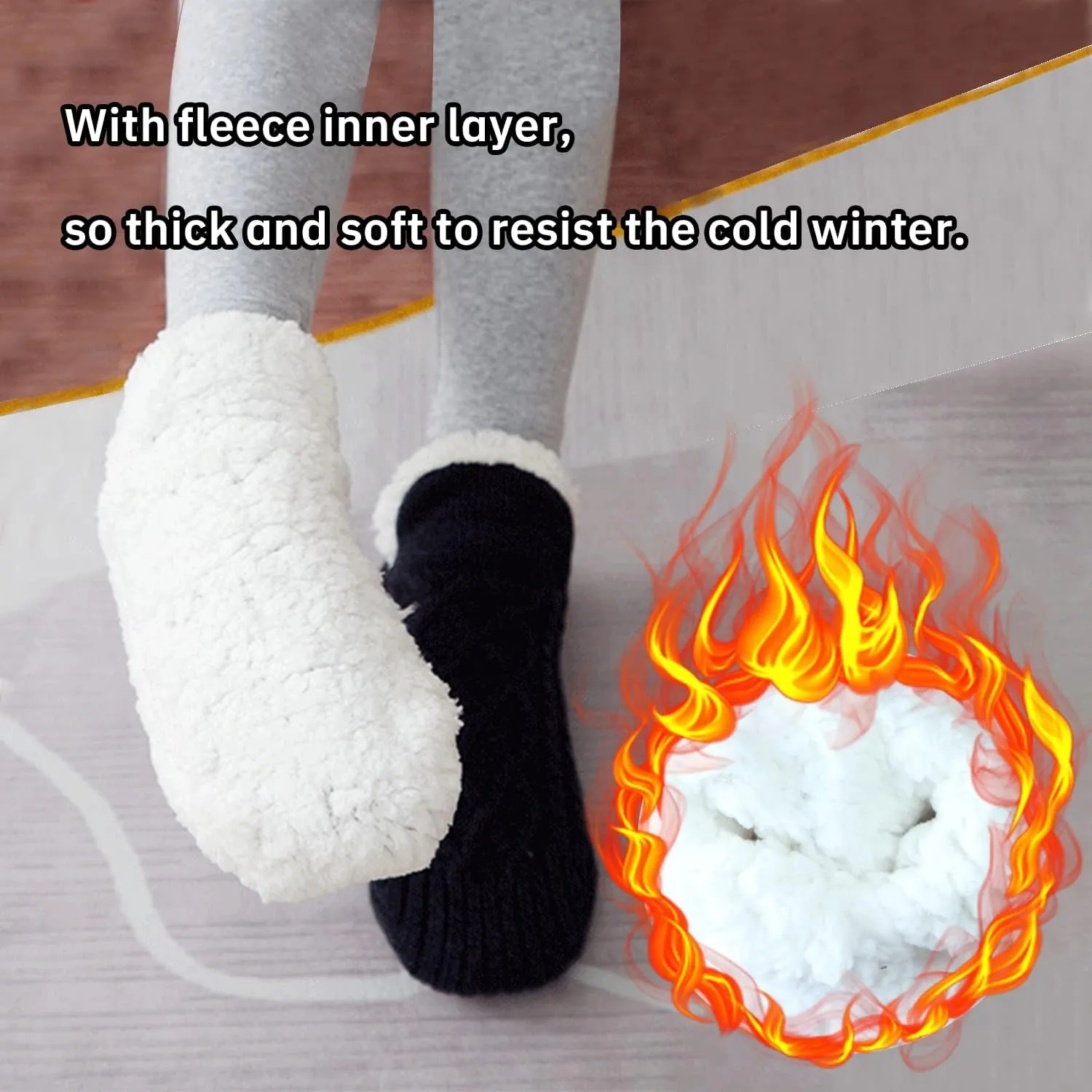 Triplewood Women's Winter Slipper Socks Grip Socks Fuzzy Fleece Lined Non-slip Warm Socks