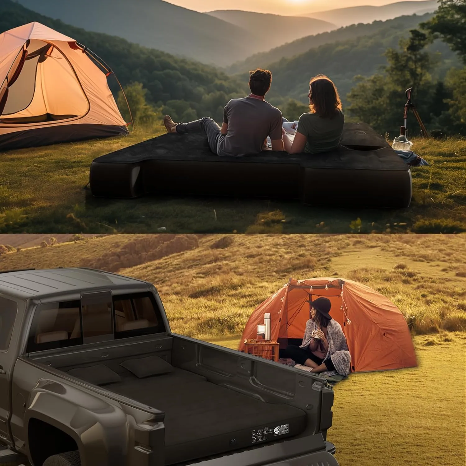 Truck Bed Air Mattress for 6.5ft: Inflatable Pickup Air Mattress, Full Size Short Truck Bed for Chevrolet Silverado, Dodge Ram, Ford, with Air Pump 2 Pillows, Carry Bag, Black