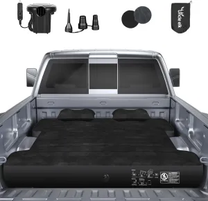 Truck Bed Air Mattress for 6.5ft: Inflatable Pickup Air Mattress, Full Size Short Truck Bed for Chevrolet Silverado, Dodge Ram, Ford, with Air Pump 2 Pillows, Carry Bag, Black