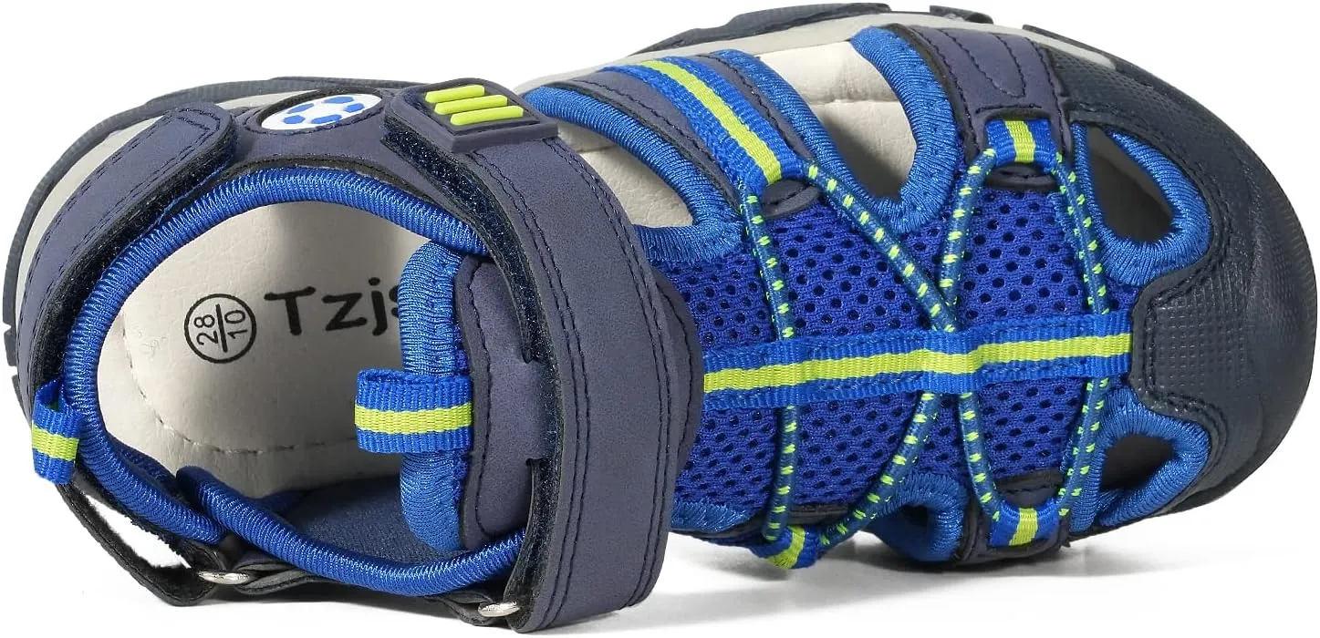 TZJS Girls Boys Sandals Kids Closed Toe Outdoor Hiking Sandal Lightweight Athletic Adjustable Straps Summer Shoes for Toddler/Little Kid
