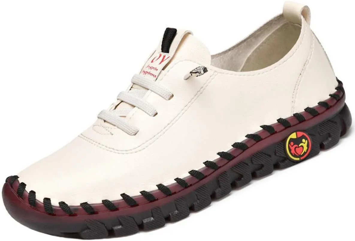 Ultra Soft Orthopedic Shoes for Women Leather Round Toe Flat Shoes Casual Walking Shoes with Arch Support Comfort Breathable