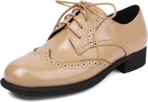 Uniquelly Women's Oxfords Wingtip Lace up Round Toe Brogues Shoes Comfort Low Heel Vintage Oxford Shoes