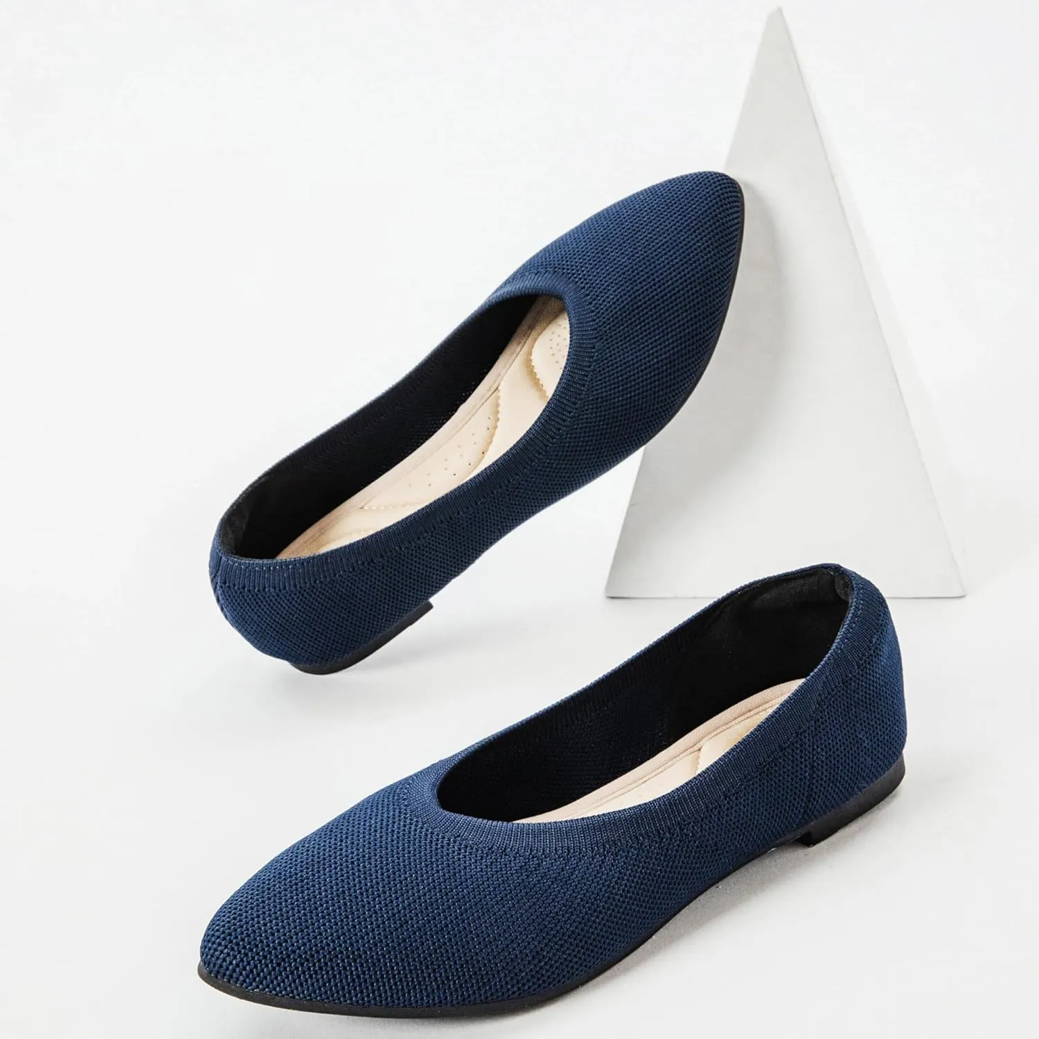 Veittes Women's Wide Width Flats Shoes, Comfortable Breathable Soft Ladies Slip on Knitted Ballet Shoes.