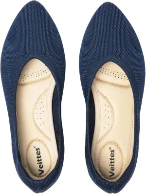 Veittes Women's Wide Width Flats Shoes, Comfortable Breathable Soft Ladies Slip on Knitted Ballet Shoes.