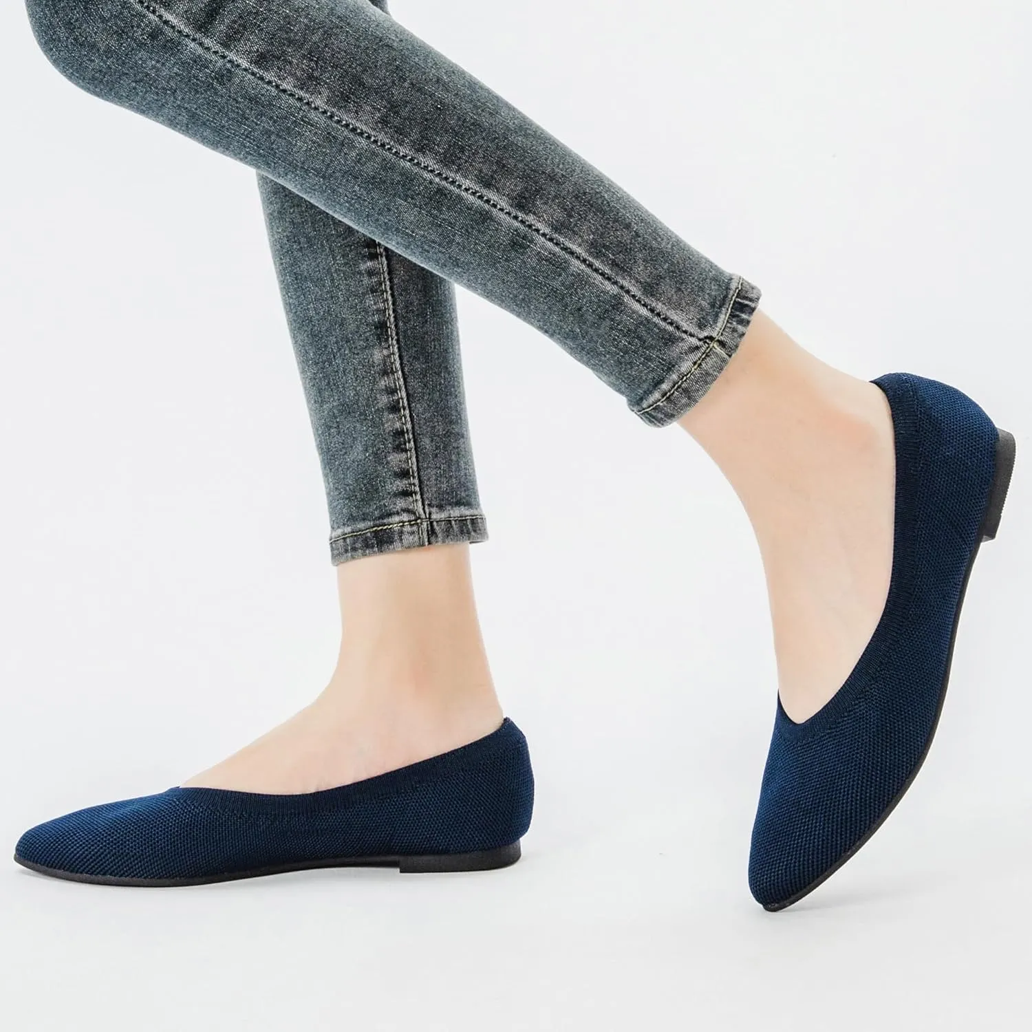 Veittes Women's Wide Width Flats Shoes, Comfortable Breathable Soft Ladies Slip on Knitted Ballet Shoes.
