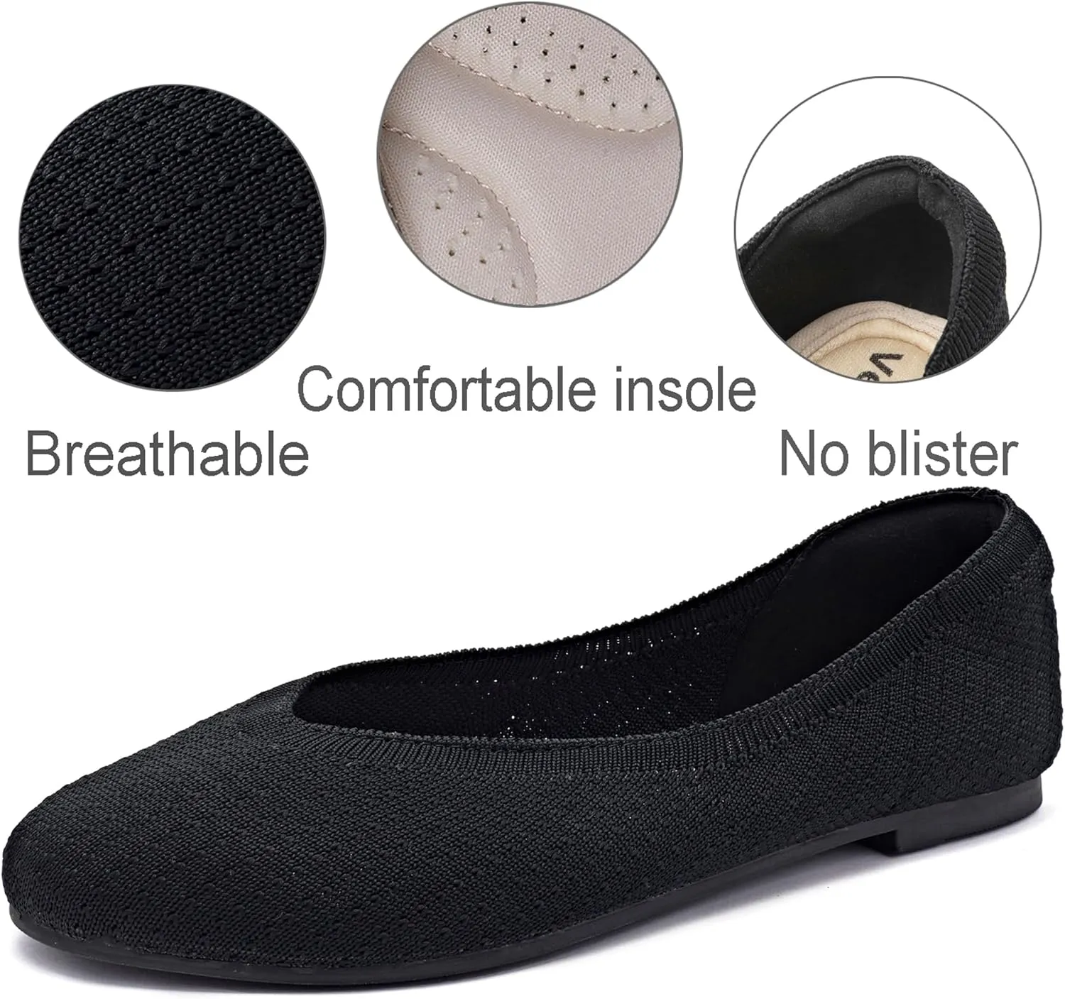 Veittes Women's Wide Width Flats Shoes, Ladies Fashion Comfortable Breathable Office Ballet Flats Shoes.
