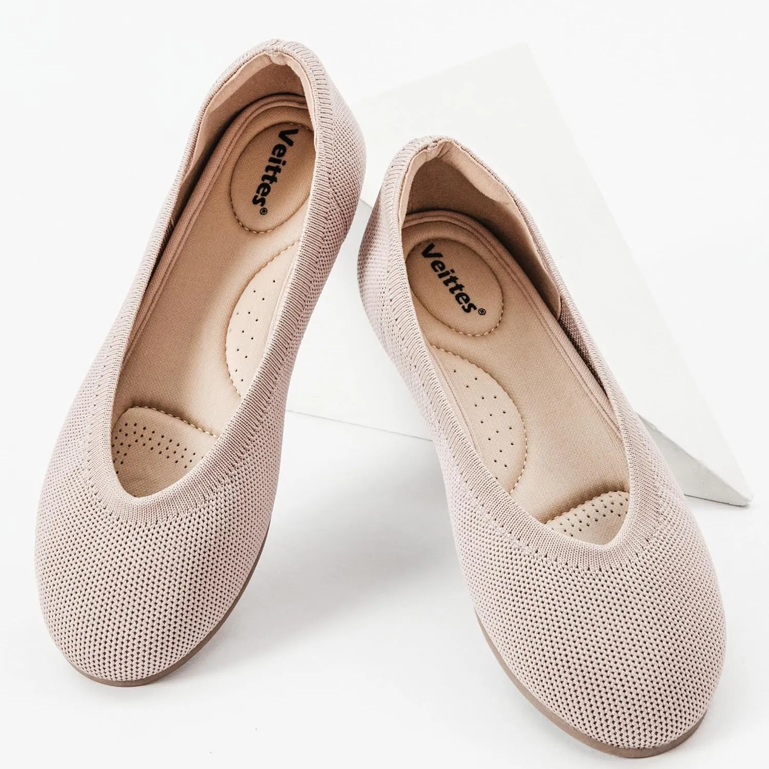 Veittes Women's Wide Width Flats Shoes, Ladies Fashion Comfortable Breathable Office Ballet Flats Shoes.