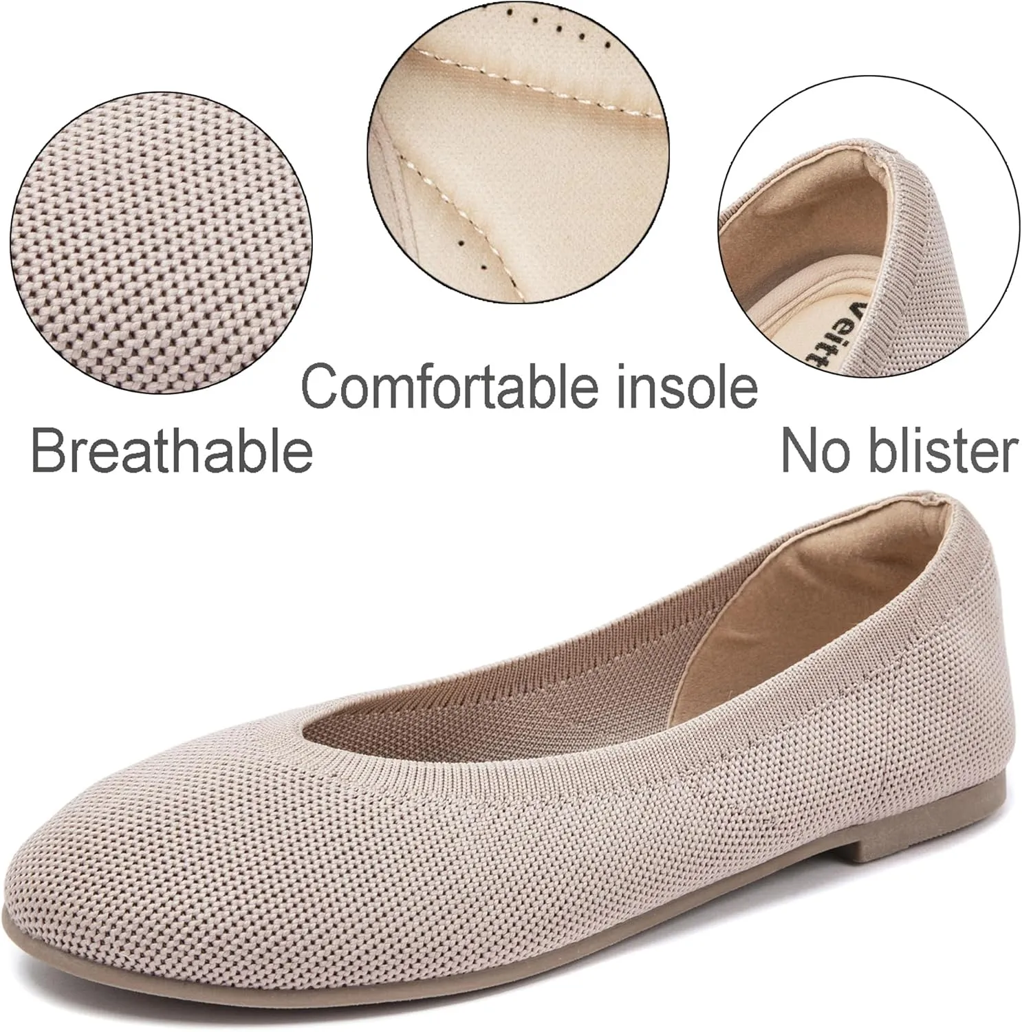 Veittes Women's Wide Width Flats Shoes, Ladies Fashion Comfortable Breathable Office Ballet Flats Shoes.