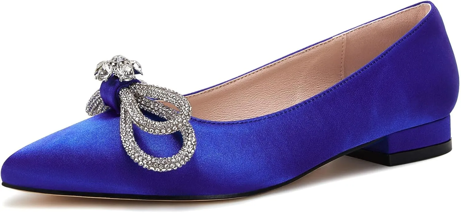VETASTE Women's Ballet Flats Double Bow Pointed Toe Casual Comfortable Slip on Flat Ballerina Shoes