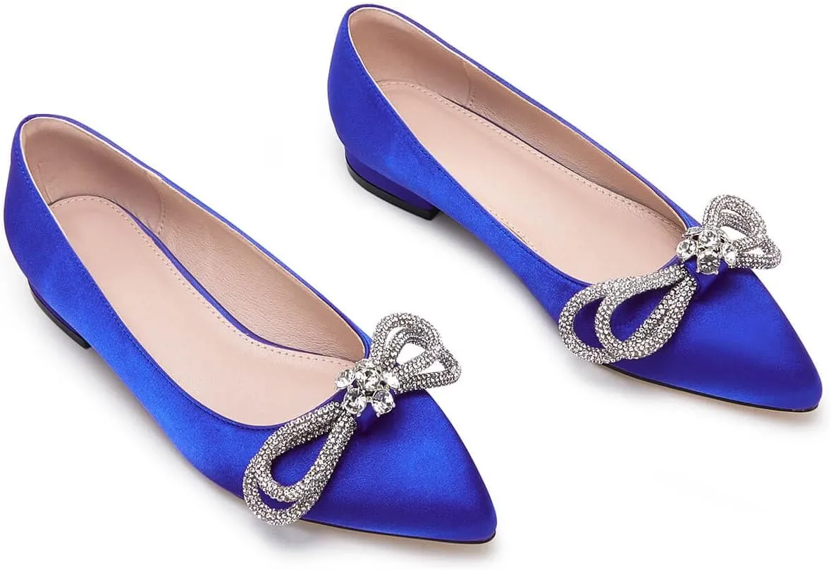 VETASTE Women's Ballet Flats Double Bow Pointed Toe Casual Comfortable Slip on Flat Ballerina Shoes
