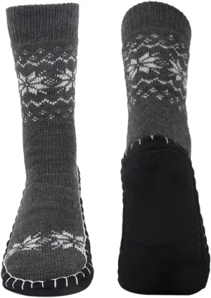 Vihir Men's Slipper Socks With Suede Non Slip Sole -Winter Knitted Home Warm Floor Indoor Stocking House