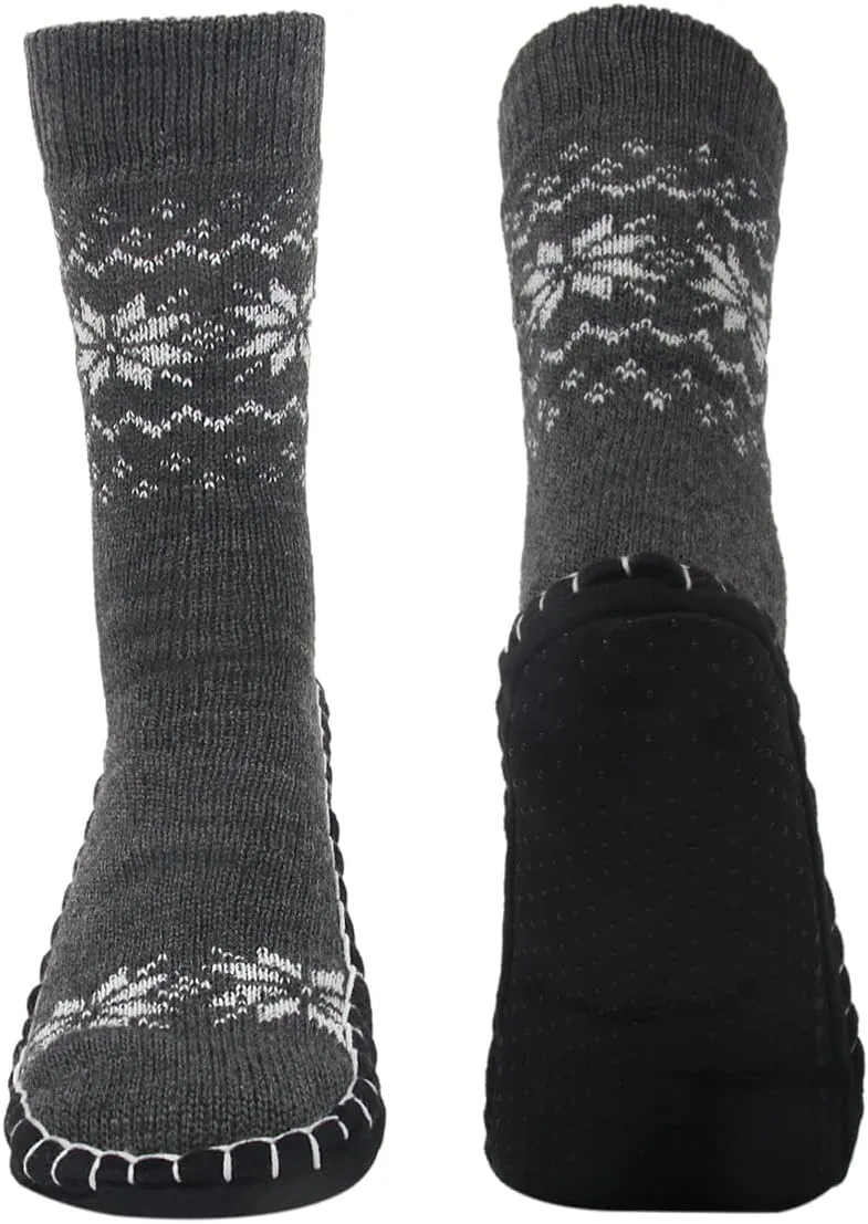 Vihir Men's Slipper Socks With Suede Non Slip Sole -Winter Knitted Home Warm Floor Indoor Stocking House