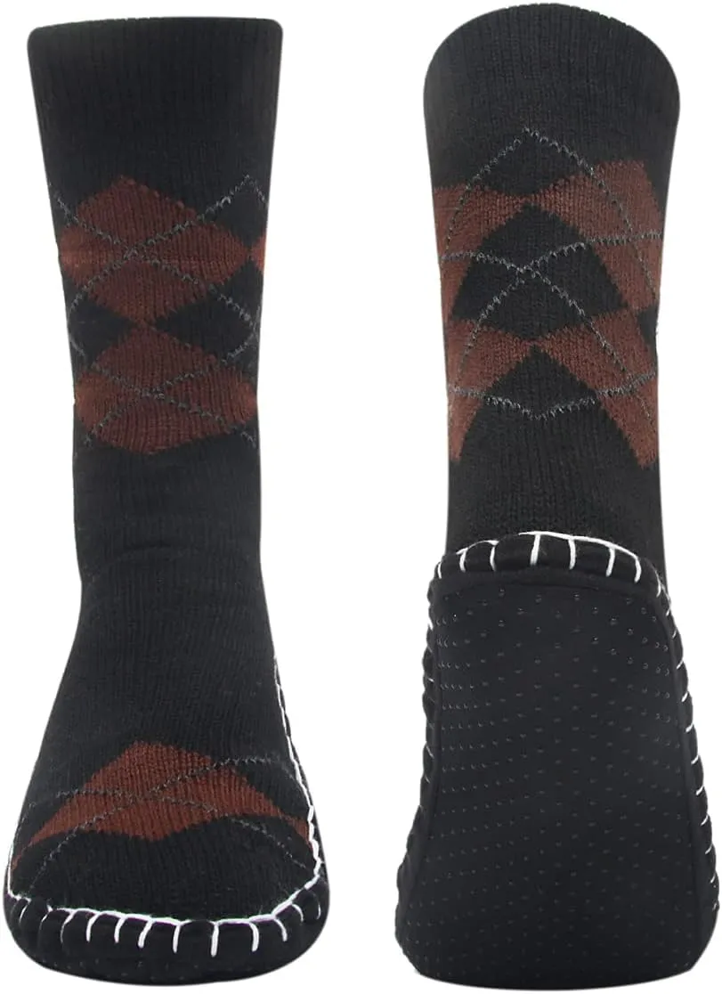 Vihir Men's Slipper Socks With Suede Non Slip Sole -Winter Knitted Home Warm Floor Indoor Stocking House