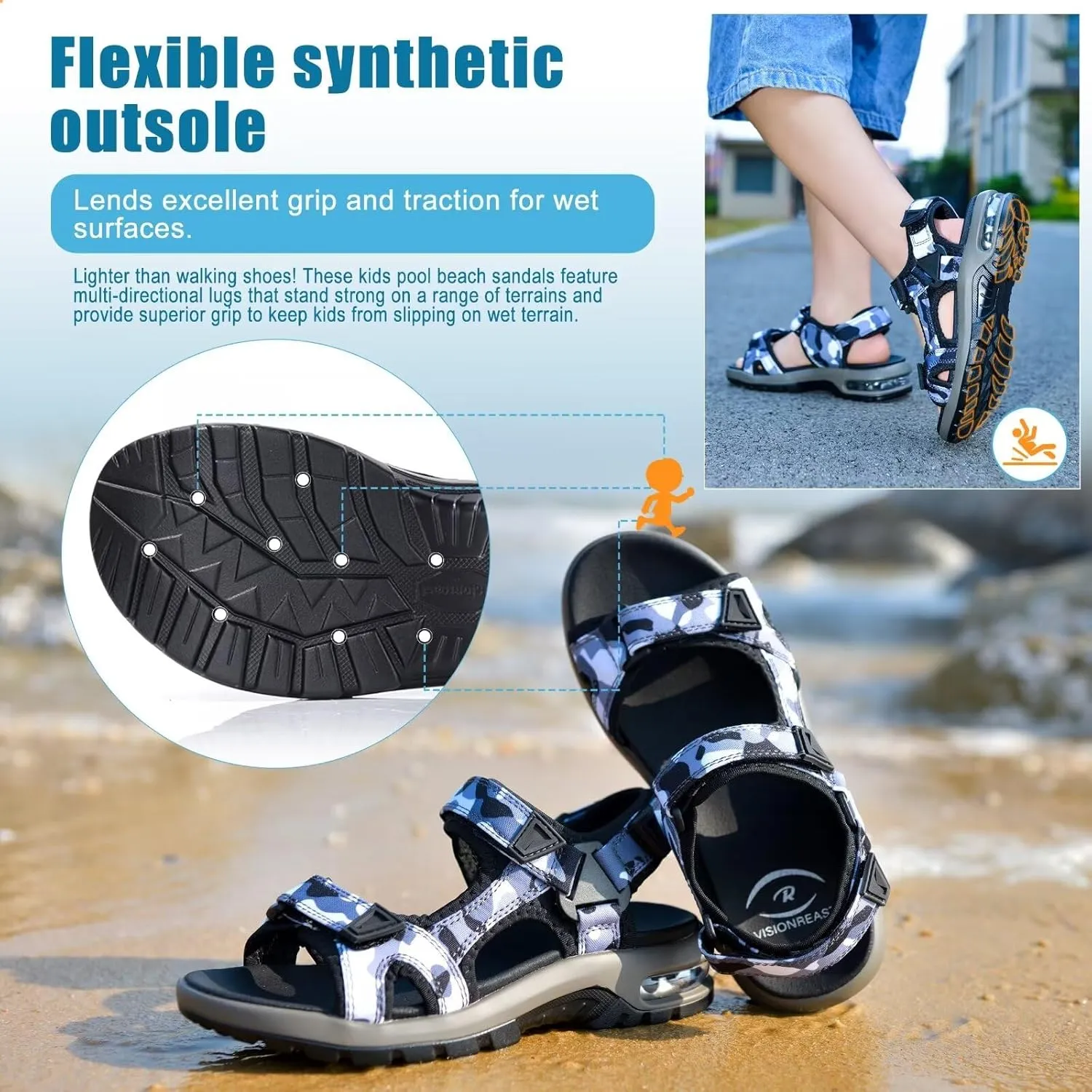visionreast Boys Sandals Camouflage Print Kids Fashion Sport Sandals Outdoor Sandal Athletic Casual Sandals Beach Shoes