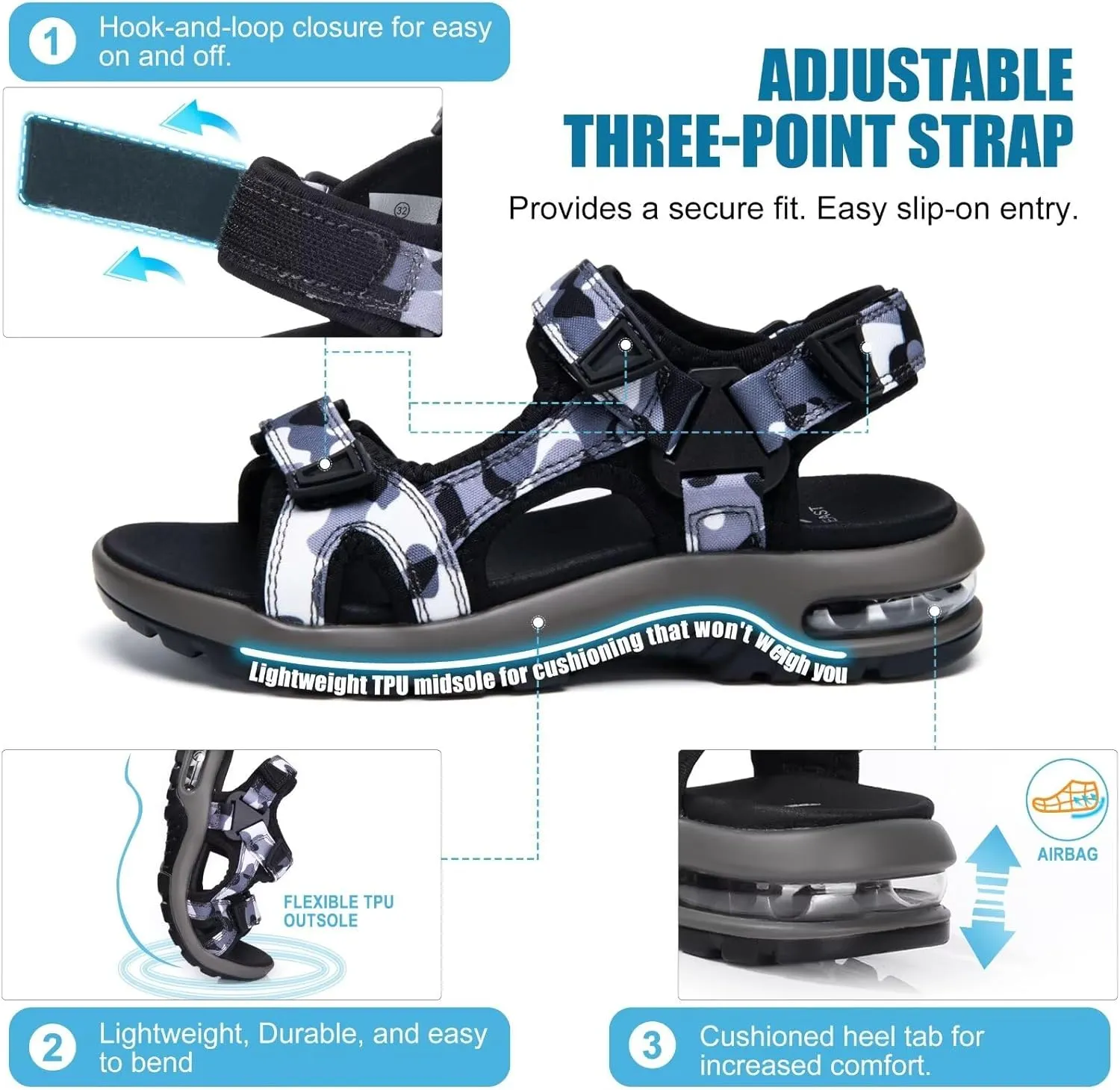 visionreast Boys Sandals Camouflage Print Kids Fashion Sport Sandals Outdoor Sandal Athletic Casual Sandals Beach Shoes
