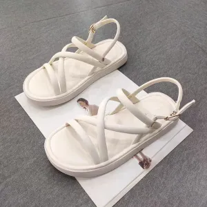 VLOVELAW  Flat Fashionable One-Strap All-Match Sandals  New Summer Comfortable Cross Strap Buckle Casual Women's Sandals