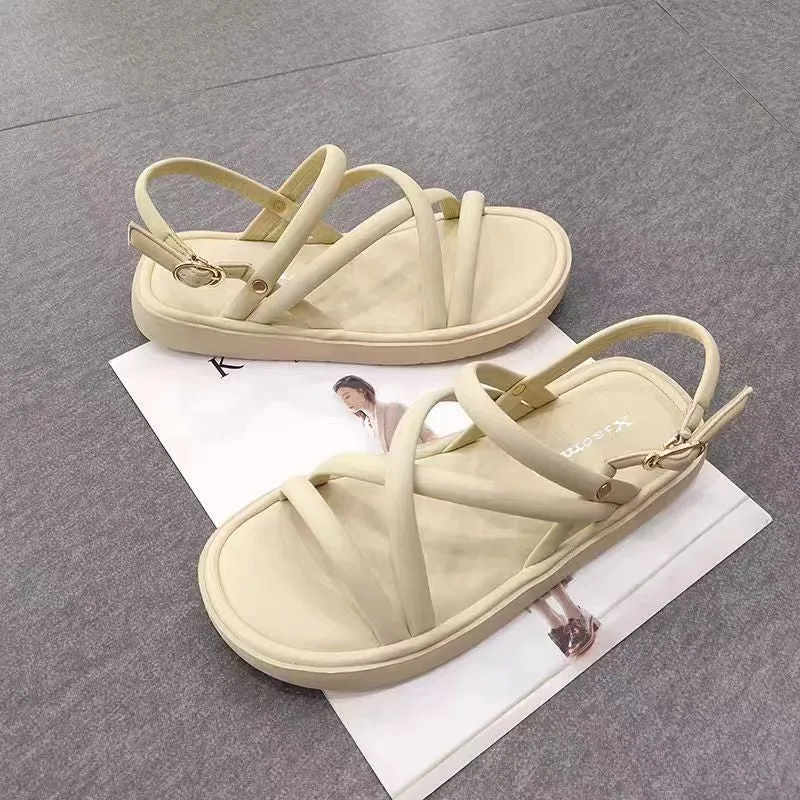 VLOVELAW  Flat Fashionable One-Strap All-Match Sandals  New Summer Comfortable Cross Strap Buckle Casual Women's Sandals