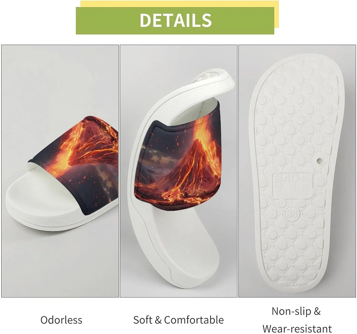 Volcano Eruption(1) Home Slipper PVC Open Toe Shower Shoes Non-Slip Bathroom Sandals Pool Sandals for Men Women