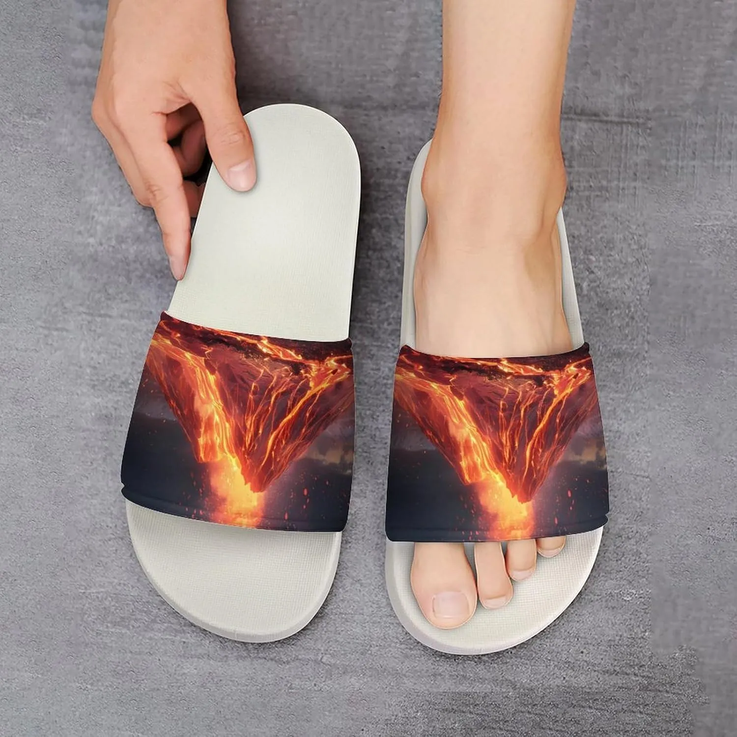 Volcano Eruption(1) Home Slipper PVC Open Toe Shower Shoes Non-Slip Bathroom Sandals Pool Sandals for Men Women
