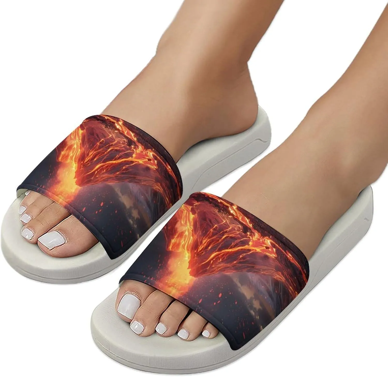 Volcano Eruption(1) Home Slipper PVC Open Toe Shower Shoes Non-Slip Bathroom Sandals Pool Sandals for Men Women