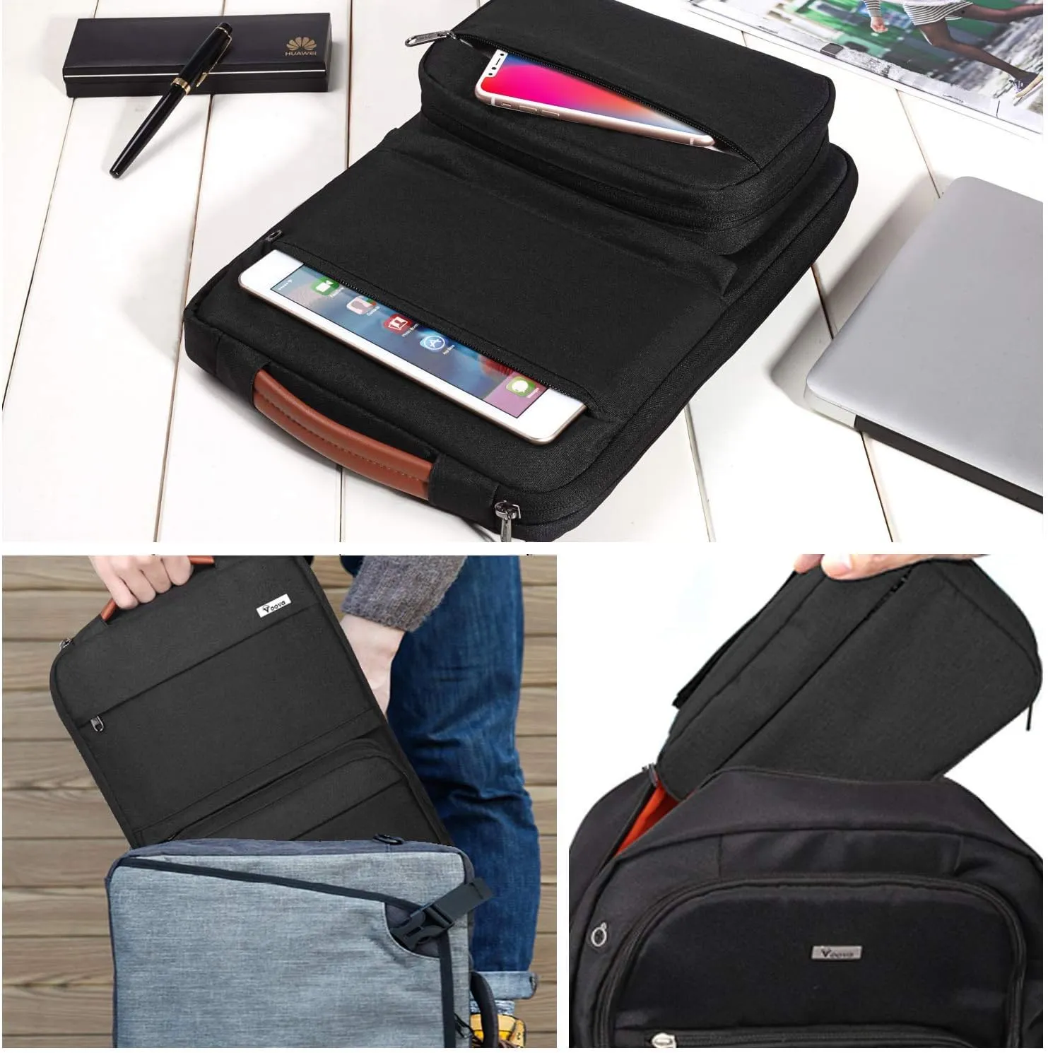 Voova Laptop Sleeve Case 15.6 Inch Compatible with MacBook Air 15 M2/M3/M4, MacBook Pro 15/16, 15-16" Hp Lenovo Dell Acer Asus, 2 in 1 Waterproof Computer Bag with Detachable Accessory Pouch, Black