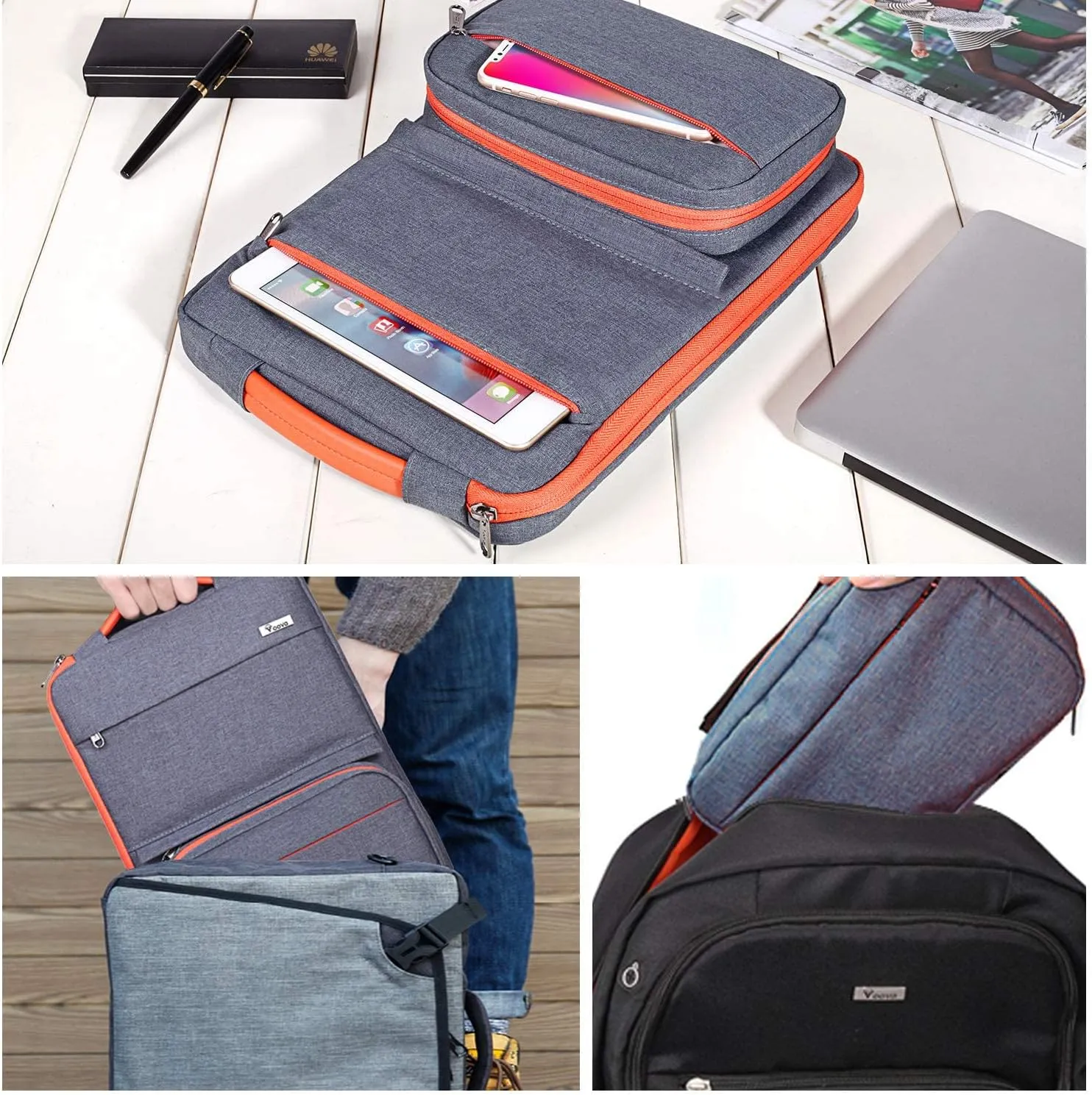 Voova Laptop Sleeve Case 15.6 Inch Compatible with MacBook Air 15 M2/M3/M4, MacBook Pro 15/16, 15-16" Hp Lenovo Dell Acer Asus, 2 in 1 Waterproof Computer Bag with Detachable Accessory Pouch, Grey