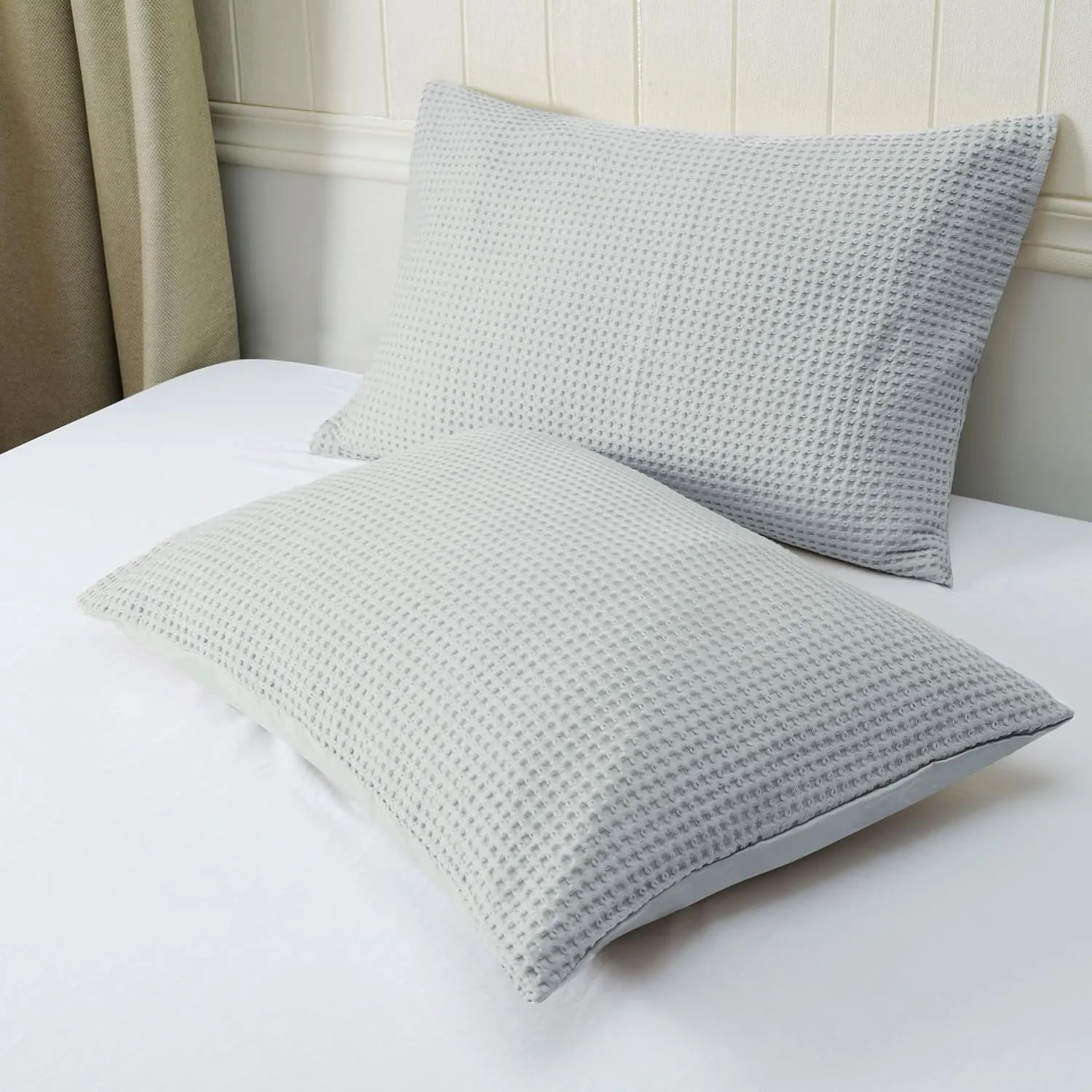 Waffle Weave Pillowcases King Size 2 Pack, 100% Egyptian Cotton 600 Thread Count, Ultra Soft Pillow Shams with Envelope Closure, Breathable Skin-Friendly Pillow Case, Grey, 20x36 Inches