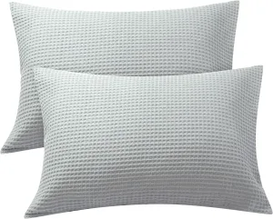 Waffle Weave Pillowcases King Size 2 Pack, 100% Egyptian Cotton 600 Thread Count, Ultra Soft Pillow Shams with Envelope Closure, Breathable Skin-Friendly Pillow Case, Grey, 20x36 Inches