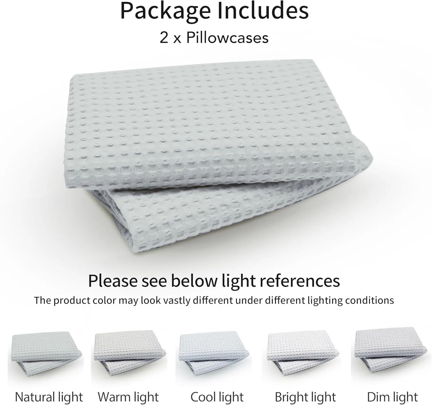 Waffle Weave Pillowcases King Size 2 Pack, 100% Egyptian Cotton 600 Thread Count, Ultra Soft Pillow Shams with Envelope Closure, Breathable Skin-Friendly Pillow Case, Grey, 20x36 Inches