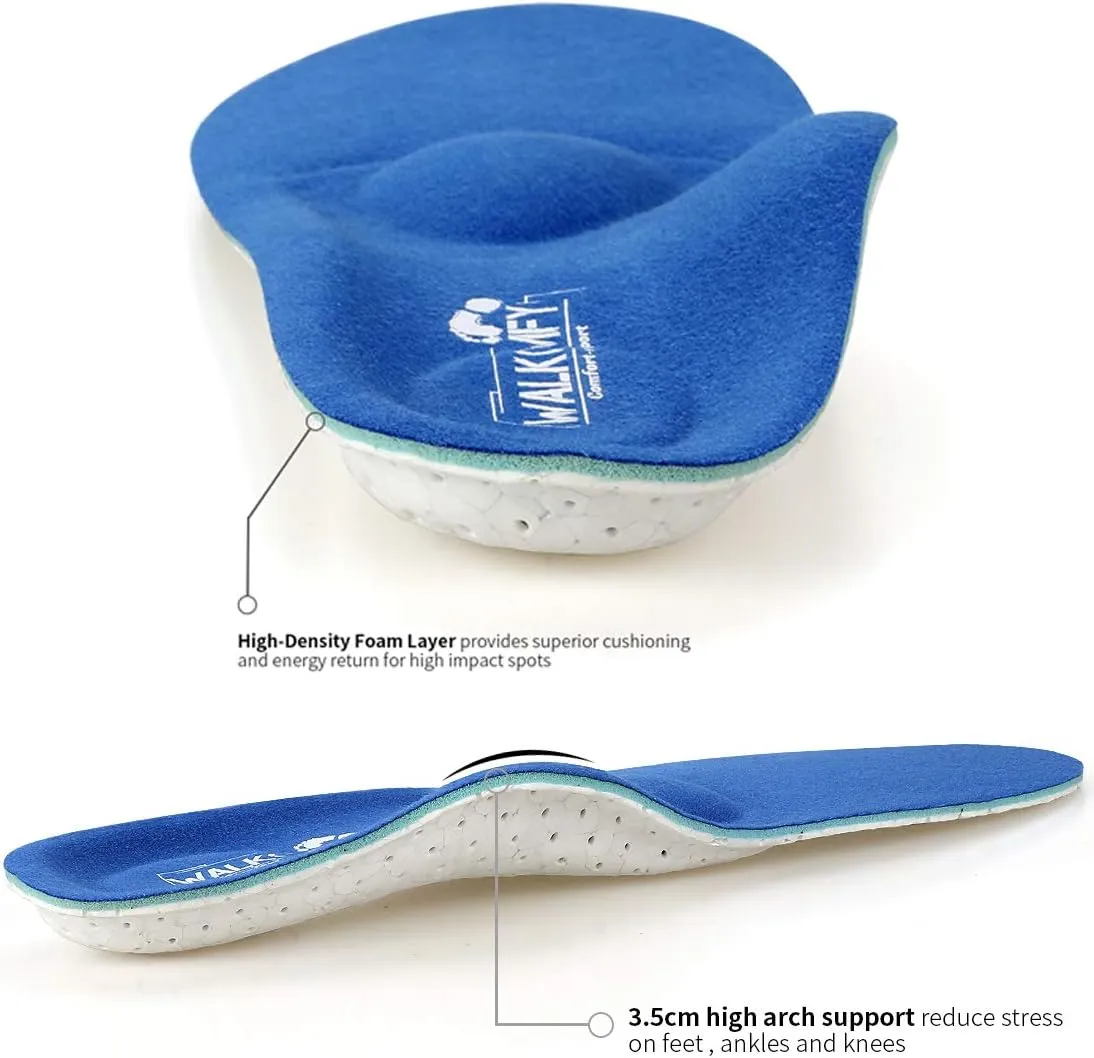 Walkomfy Full Length Orthotic Inserts Arch Support Insole, Insert for Flat Feet,Plantar Fasciitis,Feet Pain,Metatarsal Support Insoles for Men & Women Blue,9.84"