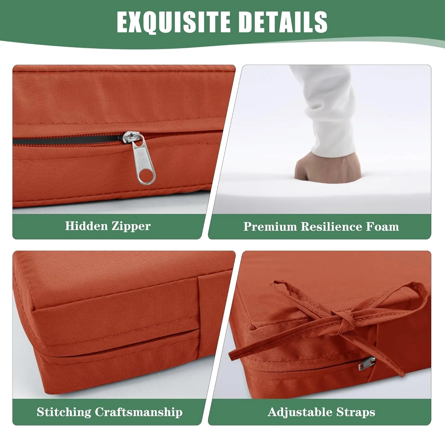 Waterproof Patio Cushions for Outdoor Furniture, Fade Resistant Back Pillow and Seat Cushion Set for Couch Replacements, 19 x 19 Inch, Rust, 1 Set