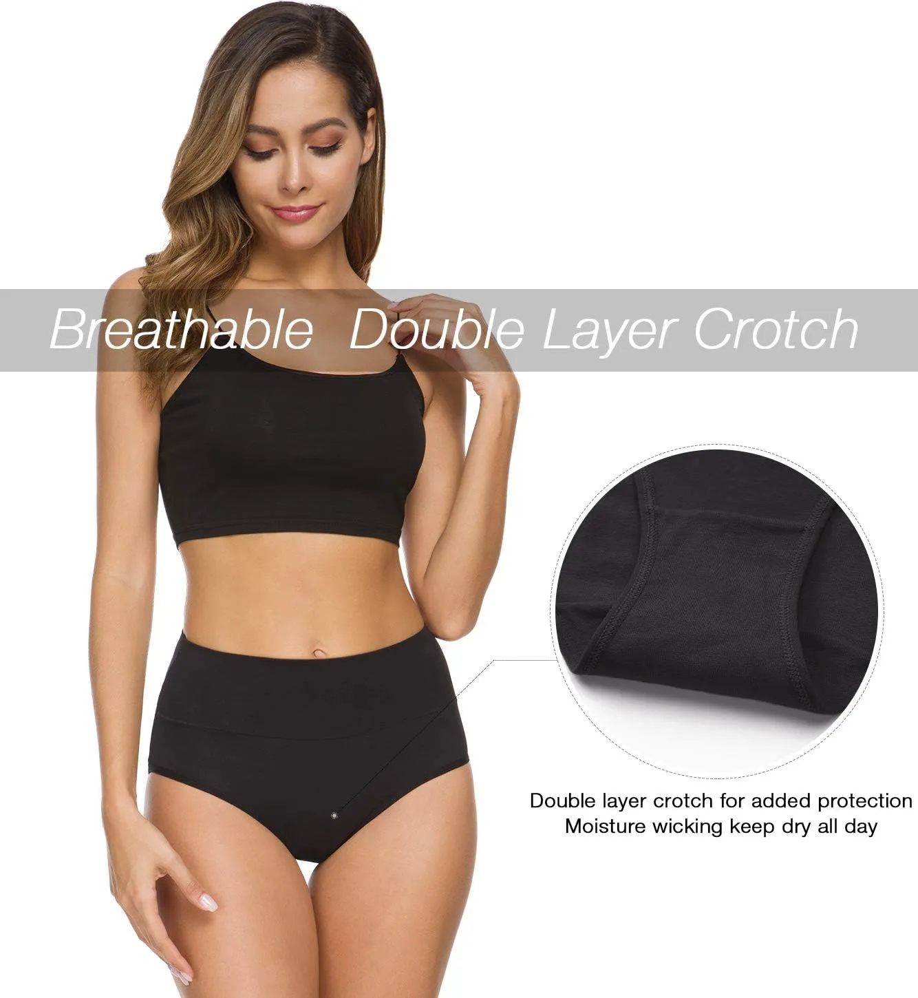 Wealurre Women's Comfort Cotton High Waist Underwear Breathable Soft Tummy Control Bikini Panties Plus Size