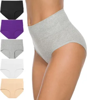 Wealurre Women's Comfort Cotton High Waist Underwear Breathable Soft Tummy Control Bikini Panties Plus Size