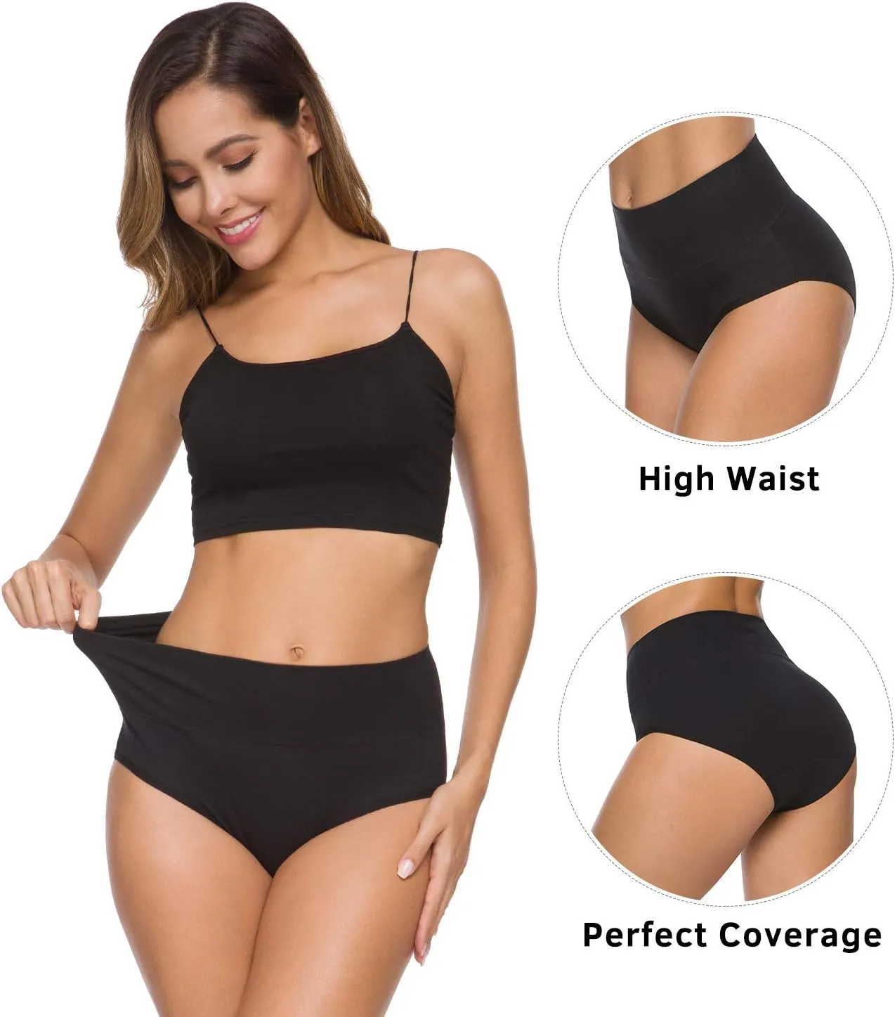 Wealurre Women's Comfort Cotton High Waist Underwear Breathable Soft Tummy Control Bikini Panties Plus Size