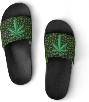 Weed Leaf Cannabis Marijuana Red Yellow Green Art Summer Slippers Womens Men Slides Shoes Sandals Flag Flip Flops