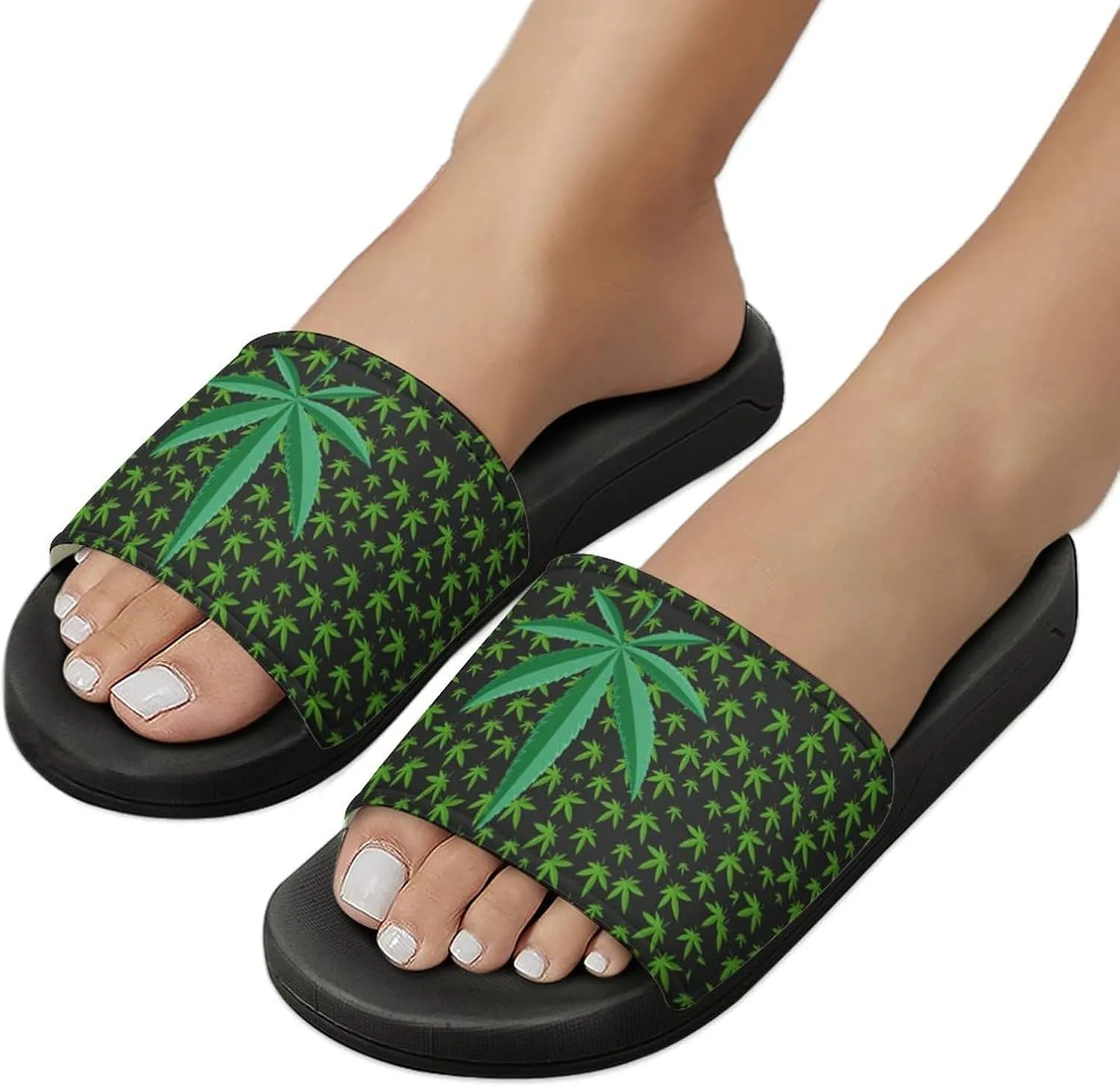 Weed Leaf Cannabis Marijuana Red Yellow Green Art Summer Slippers Womens Men Slides Shoes Sandals Flag Flip Flops