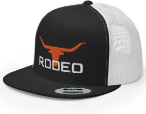 Western Rodeo Orange Longhorn Trucker Hat Flat Bill High Crown Cowboy Farm Country Rodeo Ranch Cap