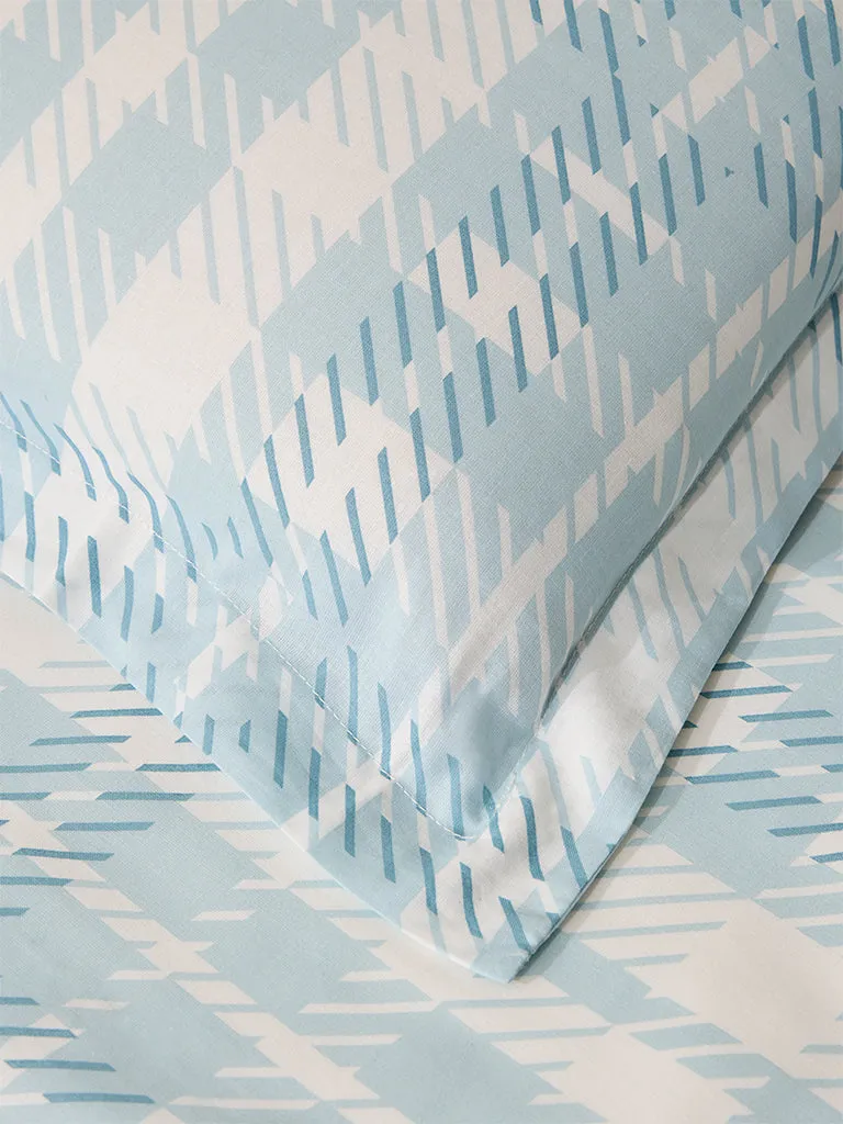 Westside Home Aqua Checks Printed King Bed Flat Sheet and Pillowcase Set