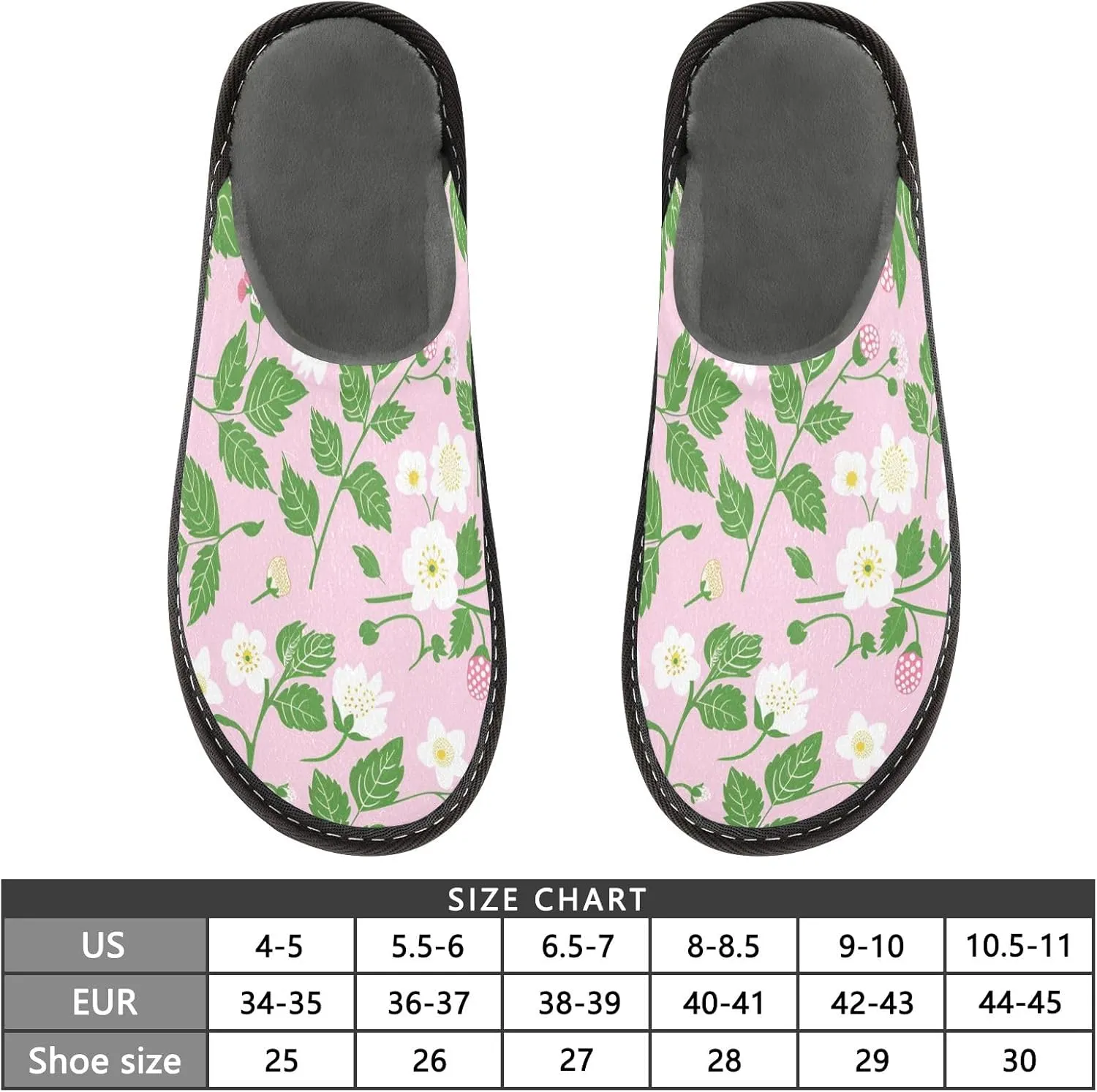 White Flower Green Leaf House Slippers, Non Slip Slippers for Women Men Warm Slippers House Shoes Indoor Outdoor Slippers