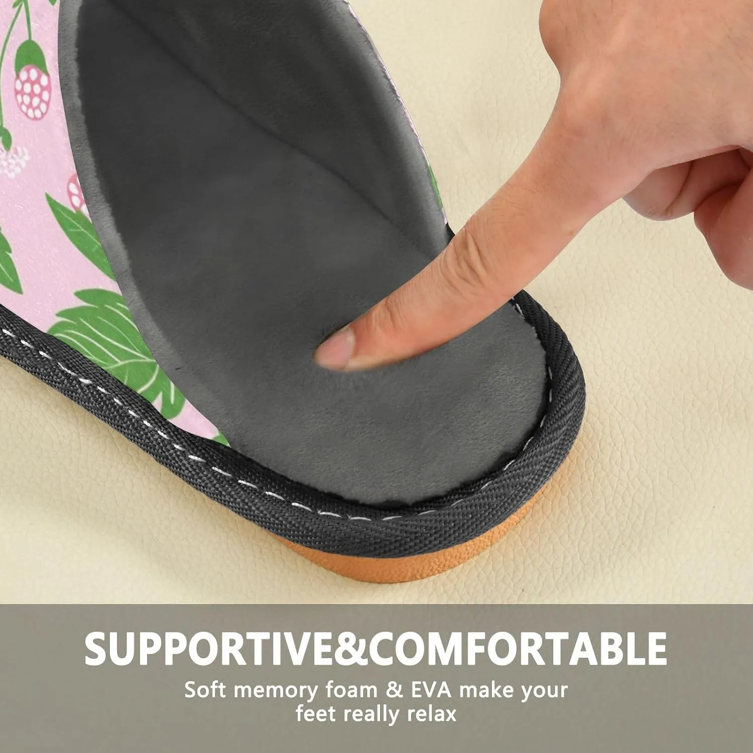 White Flower Green Leaf House Slippers, Non Slip Slippers for Women Men Warm Slippers House Shoes Indoor Outdoor Slippers
