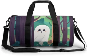 White Ghost Cylindrical Gym Bag Travel Duffel Bag with Dry Wet Separated Pocket for Men And Women Overnight Bag Weekender Bag Training Handbag Yoga Bag